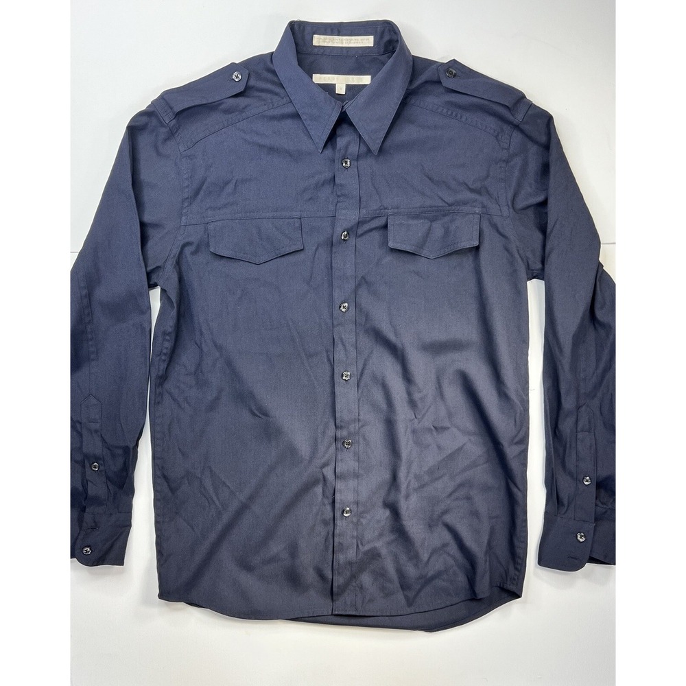Perry Ellis Mens Button Up Shirt Rayon Mix Size M Blue Long Sleeve Double Pocket